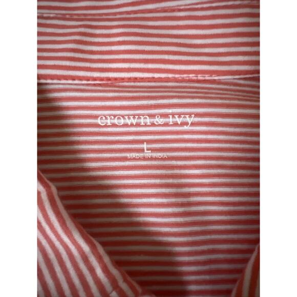 Crown & Ivy Motion Flex Soft Knit Polo Coral White Striped Men's Size Large - Picture 4 of 6